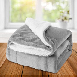 Ameha Silver Sherpa Fleece Blanket Soft Thick Fluffy & Reversible Throw For Couch Bed Sofa Super King 230X270 Cm - thumbnail 9