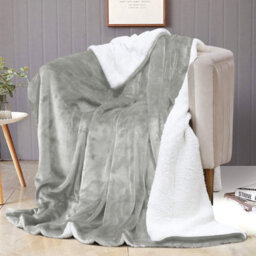 Ameha Silver Sherpa Fleece Blanket Soft Thick Fluffy & Reversible Throw For Couch Bed Sofa Super King 230X270 Cm - thumbnail 4