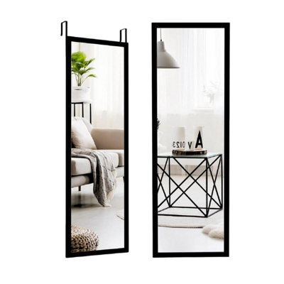 "48"" Over Door Wall Mirror - Modern Space Saving Full Body Mirror With Hooks & Screws - Mirror For Bedroom & Bathroom - (Black)" - image 1
