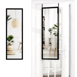 "48"" Over Door Wall Mirror - Modern Space Saving Full Body Mirror With Hooks & Screws - Mirror For Bedroom & Bathroom - (Black)" - thumbnail 2