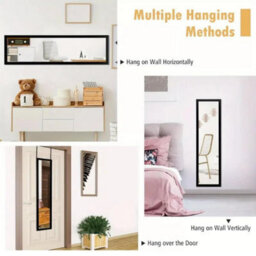 "48"" Over Door Wall Mirror - Modern Space Saving Full Body Mirror With Hooks & Screws - Mirror For Bedroom & Bathroom - (Black)" - thumbnail 3