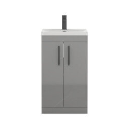 Royal Bathrooms Turin Indigo Grey Gloss 500mm Floor Standing Vanity Unit 2 Door With Mid-Edge Basin Sink & Matt Black Handles - thumbnail 6