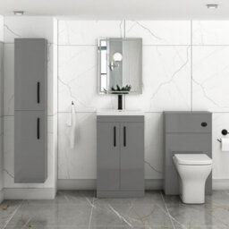 Royal Bathrooms Turin Indigo Grey Gloss 500mm Floor Standing Vanity Unit 2 Door With Mid-Edge Basin Sink & Matt Black Handles - thumbnail 2