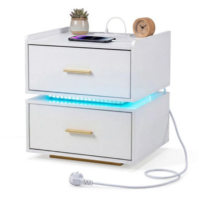 Led Bedside Table Nightstand With Charging Station - image 1