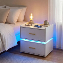 Led Bedside Table Nightstand With Charging Station - thumbnail 3