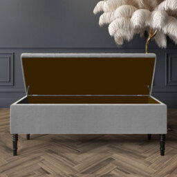 137Cm Paris Plain Ottoman Storage Bench -Naples Shoes Bench With Black Turned Wooden Legs - Grey Upholstery Storage Footstool - thumbnail 2