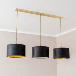 Valuelights Reni Black Velvet & Gold Drum Shade 3 Drop Bar Gold Diner Ceiling Pendant Light - thumbnail 5