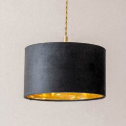Valuelights Reni Black Velvet & Gold Drum Shade 3 Drop Bar Gold Diner Ceiling Pendant Light - thumbnail 4