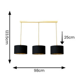 Valuelights Reni Black Velvet & Gold Drum Shade 3 Drop Bar Gold Diner Ceiling Pendant Light - thumbnail 7