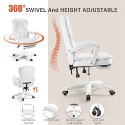 White Office Desk Chair High Back Adjustable Height Ergonomic Swivel Computer Chair - thumbnail 3