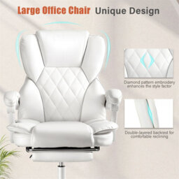White Office Desk Chair High Back Adjustable Height Ergonomic Swivel Computer Chair - thumbnail 4
