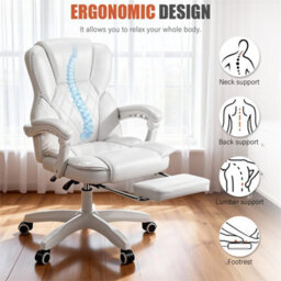 White Office Desk Chair High Back Adjustable Height Ergonomic Swivel Computer Chair - thumbnail 5