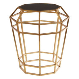 Orsina  Geomatric Drum Shaped Table, Stylish Small Table With Octagonal Black Glass Top, Gold Prismatic Side Table - thumbnail 2