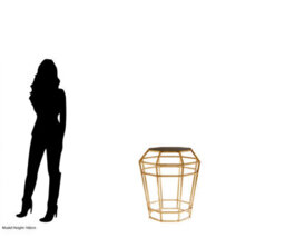 Orsina  Geomatric Drum Shaped Table, Stylish Small Table With Octagonal Black Glass Top, Gold Prismatic Side Table - thumbnail 5