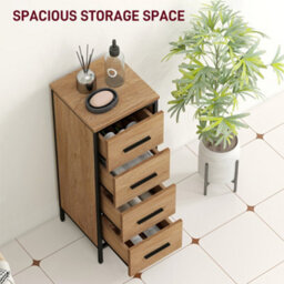 Homcom Narrow Bathroom Storage Cabinet With 4 Drawers For Small Spaces, Oak - thumbnail 4