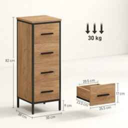Homcom Narrow Bathroom Storage Cabinet With 4 Drawers For Small Spaces, Oak - thumbnail 3
