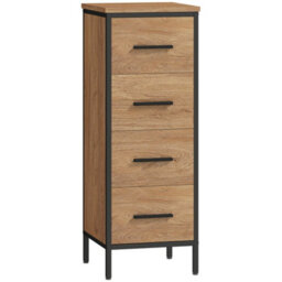 Homcom Narrow Bathroom Storage Cabinet With 4 Drawers For Small Spaces, Oak - thumbnail 2