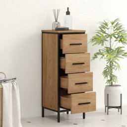 Homcom Narrow Bathroom Storage Cabinet With 4 Drawers For Small Spaces, Oak - thumbnail 7
