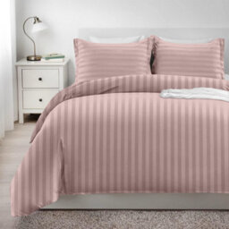 Ameha Peach Striped Microfibre Bedding Set King, Reversible & Breathable Duvet Cover, Fitted Sheet & Pillowcases - thumbnail 5