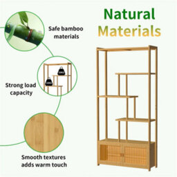 Tall Open Bamboo Bookcase Storage Rack For Bedroom & Living Room - thumbnail 3