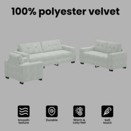 Vidaxl Sofa Set With Cushion 3 Pcs Grey 221 X 78 X 80 Cm Velvet - thumbnail 7