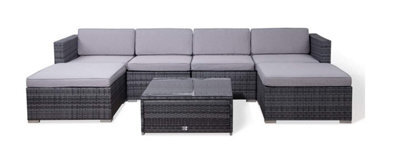 Evre Grey Rattan Outdoor Garden Furniture Nevada Set 6 Seater Sofa With Coffee Table With Cover - image 1