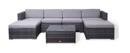 Evre Grey Nevada 6 Seater Rattan Outdoor Garden Furniture Modualar Sofa Patio Set With Weatherproof Cover Coffee Table & Cushions
