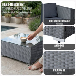 Evre Grey Nevada 6 Seater Rattan Outdoor Garden Furniture Modualar Sofa Patio Set With Weatherproof Cover Coffee Table & Cushions - thumbnail 9