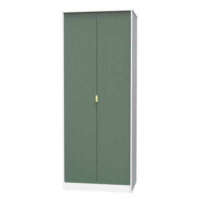 Linear Ready Assembled Modern Matt Green & White Tall Double Wardrobe (H)1970mm (W)740mm (D)530mm - image 1
