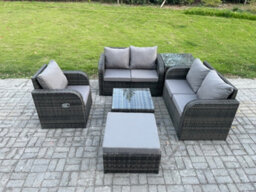 Fimous 6 Piece Garden Furniture Sets 6 Seater Outdoor Patio Furniture Set Weaving Wicker Rattan Sofa Chair And Table - thumbnail 2