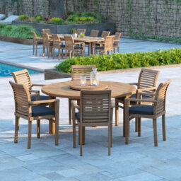 Eterna Venlo Teak Garden Outdoor Dining Table & 6 Seat Chair Set - With Black Cushions