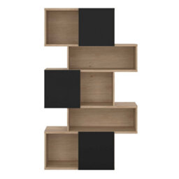 Wyld Haus Taichung Hickory Oak-Effect And Black Asymmetrical Bookcase, 5 Shelves - thumbnail 4