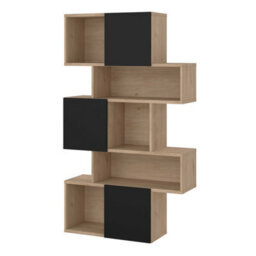 Wyld Haus Taichung Hickory Oak-Effect And Black Asymmetrical Bookcase, 5 Shelves - thumbnail 5