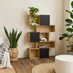 Wyld Haus Taichung Hickory Oak-Effect And Black Asymmetrical Bookcase, 5 Shelves - thumbnail 2