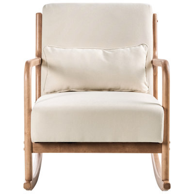 Wyld And Coco Heritage Rocking Chair Beige Fabric With Rubberwood Legs And Armrests, W66 X D79 X H82Cm - image 1