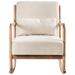 Wyld And Coco Heritage Rocking Chair Beige Fabric With Rubberwood Legs And Armrests, W66 X D79 X H82Cm - thumbnail 1
