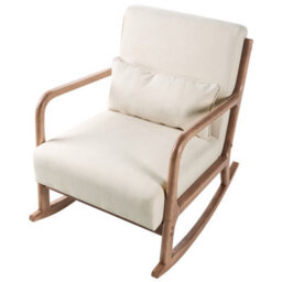 Wyld And Coco Heritage Rocking Chair Beige Fabric With Rubberwood Legs And Armrests, W66 X D79 X H82Cm - thumbnail 6