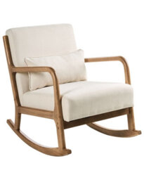Wyld And Coco Heritage Rocking Chair Beige Fabric With Rubberwood Legs And Armrests, W66 X D79 X H82Cm - thumbnail 3