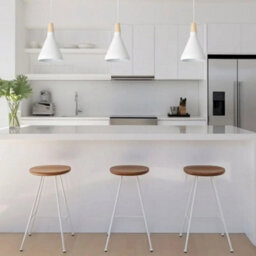 Simple Lighting White Cone Pendant Light With Wood Accent And Round Edges, 310mm Height, E27 Base - thumbnail 2