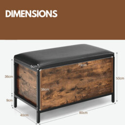 Rafaelo Mobilia Industrial Rustic Brown Shoe Storage Bench With Cushioned Seat & Hidden Storage - thumbnail 5