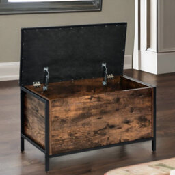 Rafaelo Mobilia Industrial Rustic Brown Shoe Storage Bench With Cushioned Seat & Hidden Storage - thumbnail 4