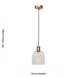 First Choice Lighting Set Of 2 Belten - Clear Glass Cloche Antique Brass Retro Pendants - thumbnail 6