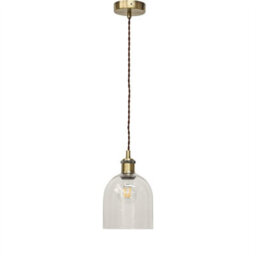 First Choice Lighting Set Of 2 Belten - Clear Glass Cloche Antique Brass Retro Pendants - thumbnail 2