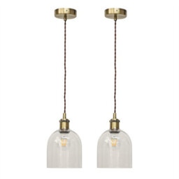 First Choice Lighting Set Of 2 Belten - Clear Glass Cloche Antique Brass Retro Pendants - thumbnail 1