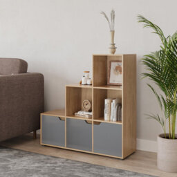 Urbn-Living 6-Cube Step Shelving Unit With Wooden Door - thumbnail 3