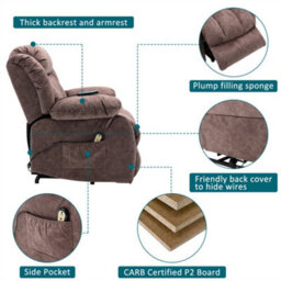 Abrihome Power Massage Lift Recliner Chair With Heat & Vibration For Elderly, Heavy Duty And Safety Motion Reclining Mechanism, Brown - thumbnail 4