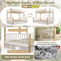 Btm Kids Bunk Bed, 90+135X190Cm Wooden Bunk Bed With Drawers  And Side Bookshelf, White  And Natural - thumbnail 4