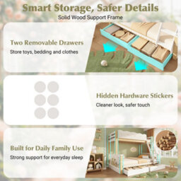 Btm Kids Bunk Bed, 90+135X190Cm Wooden Bunk Bed With Drawers  And Side Bookshelf, White  And Natural - thumbnail 5