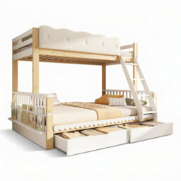 Btm Kids Bunk Bed, 90+135X190Cm Wooden Bunk Bed With Drawers  And Side Bookshelf, White  And Natural - thumbnail 6