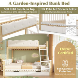 Btm Kids Bunk Bed, 90+135X190Cm Wooden Bunk Bed With Drawers  And Side Bookshelf, White  And Natural - thumbnail 3